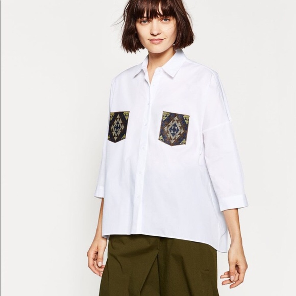 SOLD Zara casual button down Aztec style pocket